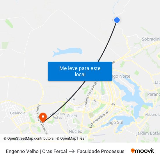 Engenho Velho | Cras Fercal to Faculdade Processus map