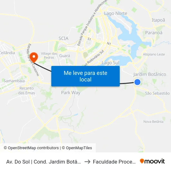 Av. Do Sol | Cond. Jardim Botânico V to Faculdade Processus map