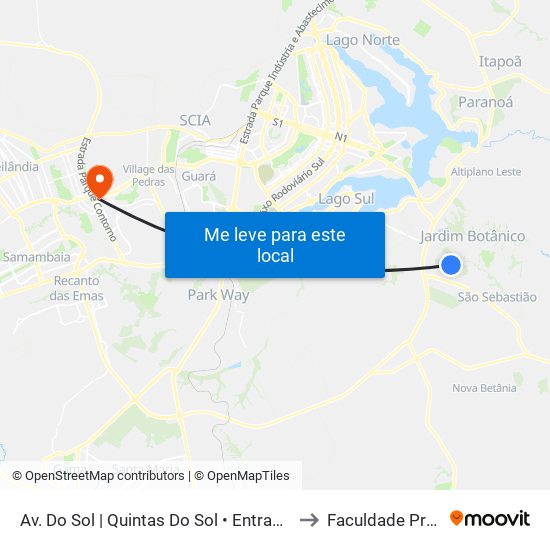Av. Do Sol | Quintas Do Sol • Entrada Rua 102 E 103 to Faculdade Processus map