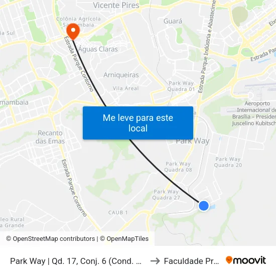 Park Way | Qd. 17, Conj. 6 (Cond. Recanto Do Luar) to Faculdade Processus map