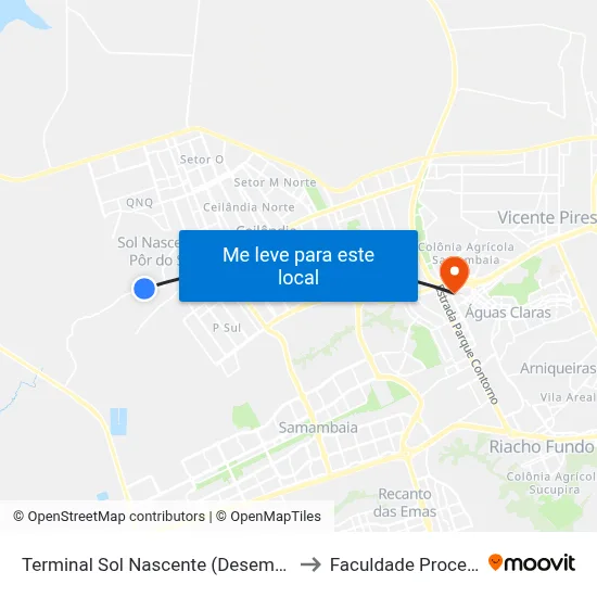 Terminal Sol Nascente (Desembarque) to Faculdade Processus map