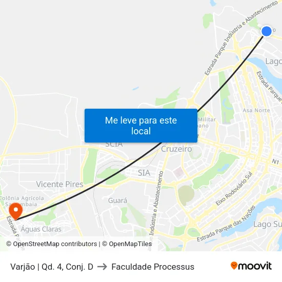 Varjão | Qd. 4, Conj. D to Faculdade Processus map