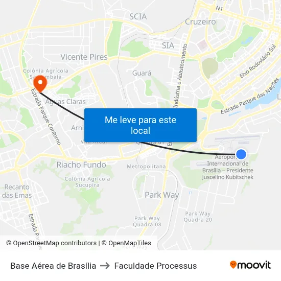 Base Aérea de Brasília to Faculdade Processus map