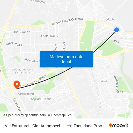 Via Estrutural | Cid. Automóvel / Detran to Faculdade Processus map