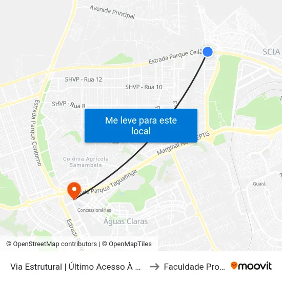 Via Estrutural | Último Acesso À Cid. Estrutural to Faculdade Processus map