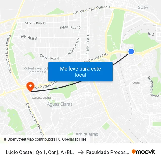 Lúcio Costa | Qe 1, Conj. A (Bluefit) to Faculdade Processus map