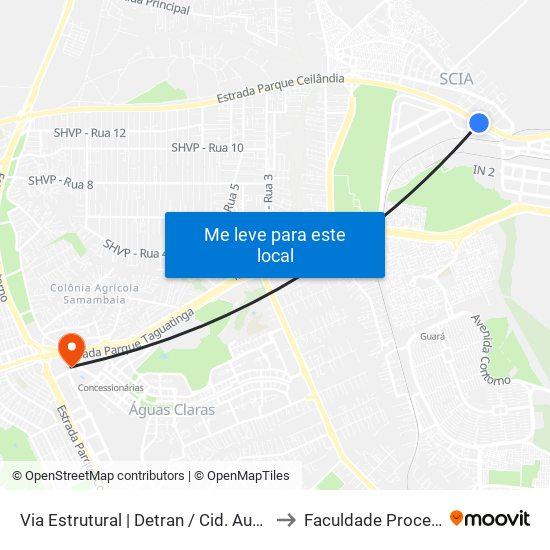 Via Estrutural | Detran / Cid. Automóvel to Faculdade Processus map