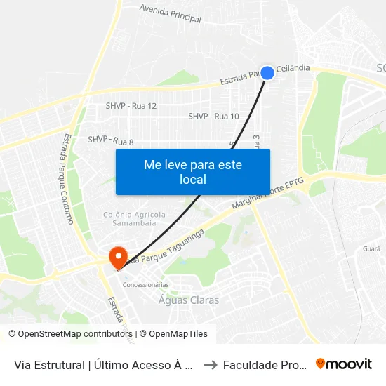 Via Estrutural | Último Acesso À Vicente Pires to Faculdade Processus map