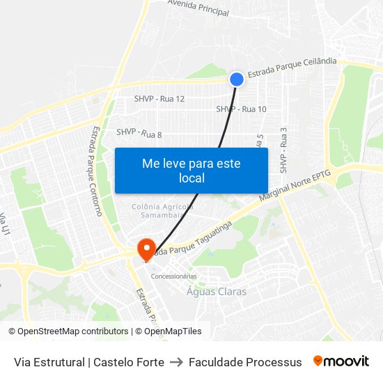 Via Estrutural | Castelo Forte to Faculdade Processus map