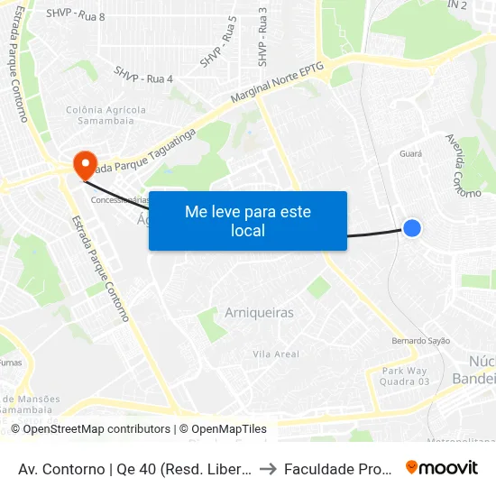 Av. Contorno | Qe 40 (Resd. Liberté Antares) to Faculdade Processus map
