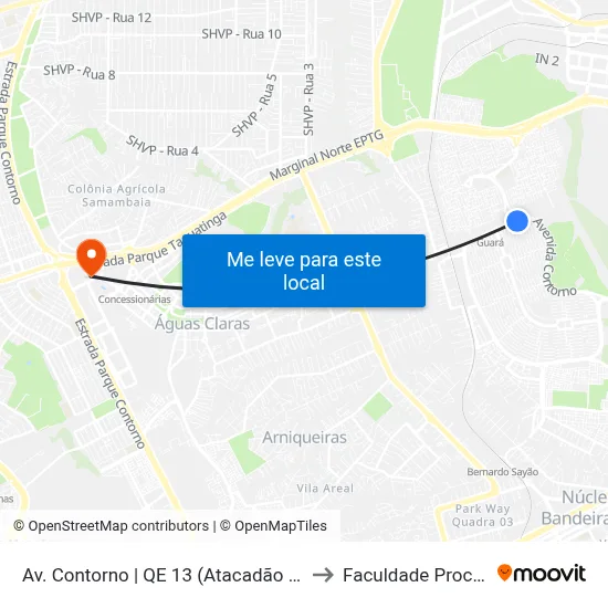 Av. Contorno | QE 13 (Atacadão Dia a Dia) to Faculdade Processus map