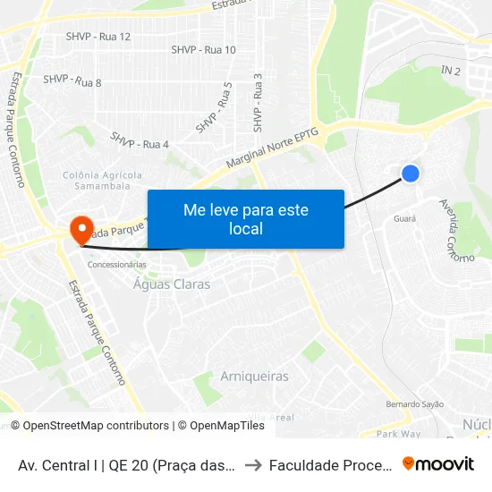Av. Central l | QE 20 (Praça das Artes) to Faculdade Processus map