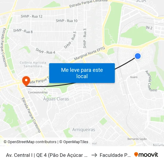 Av. Central l | QE 4 (Pão De Açúcar / Cartório / Correios) to Faculdade Processus map