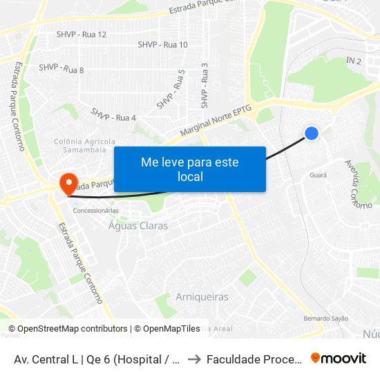 Av. Central L | Qe 6 (Hospital / Ubs 1) to Faculdade Processus map