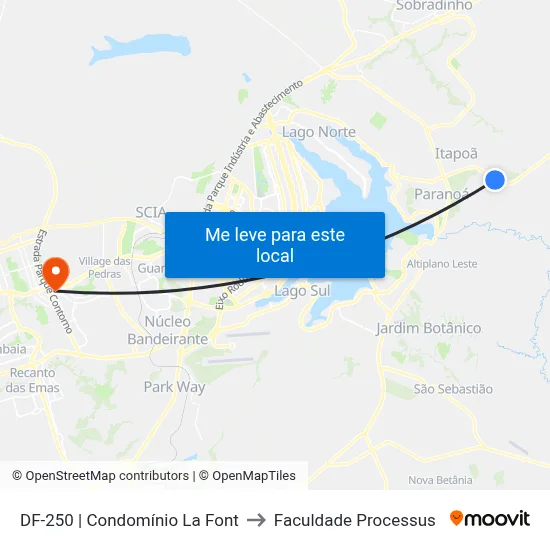 DF-250 | Condomínio La Font to Faculdade Processus map