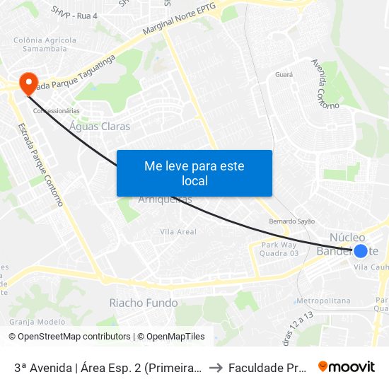 3ª Avenida | Área Esp. 2 (Primeira Igreja Batista) to Faculdade Processus map