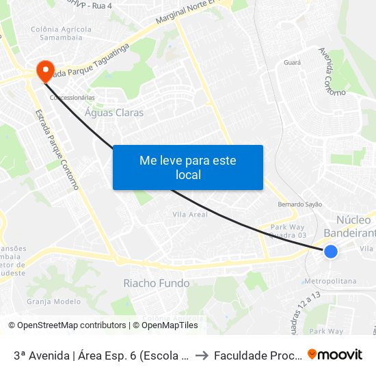 3ª Avenida | Área Esp. 6 (Escola Classe 03) to Faculdade Processus map