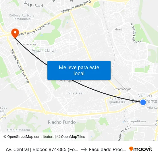Av. Central | Blocos 874-885 (Fortefarma) to Faculdade Processus map
