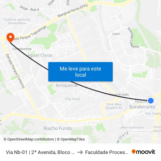 Via Nb-01 | 2ª Avenida, Bloco 320 to Faculdade Processus map