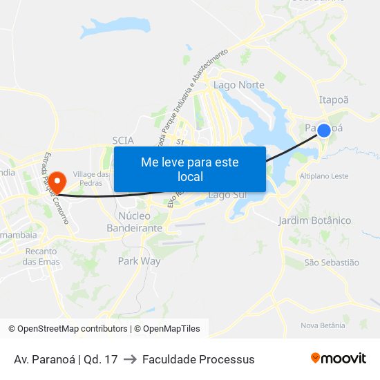 Av. Paranoá | Qd. 17 to Faculdade Processus map