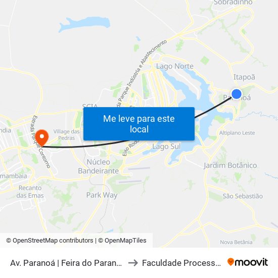 Av. Paranoá | Feira do Paranoá to Faculdade Processus map