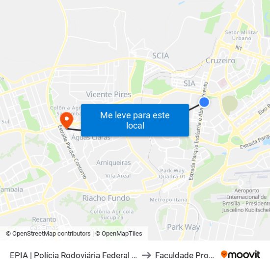 Epia Sul | Sede Prf / Novacap to Faculdade Processus map