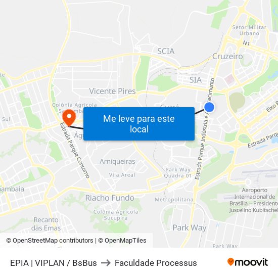Epia Sul | Garagem Viplan / São José (Lado Oposto) to Faculdade Processus map
