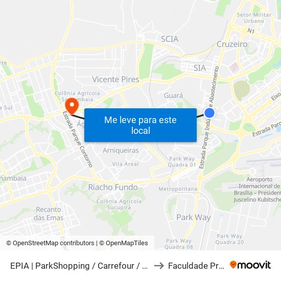 Epia Sul | Parkshopping / Carrefour / Rod. Interestadual / Assaí to Faculdade Processus map