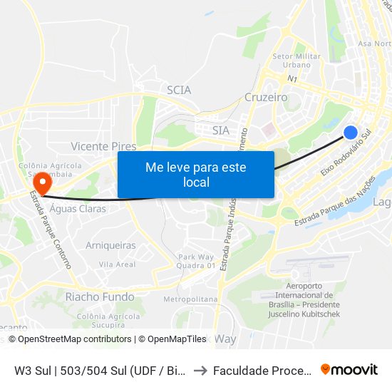 W3 Sul | 503/504 Sul (Udf / Big Box) to Faculdade Processus map