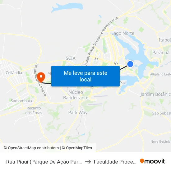 Rua Piauí (Parque De Ação Paroquial) to Faculdade Processus map