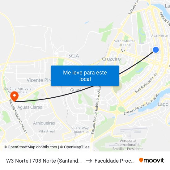 W3 Norte | 703 Norte (Santander / BRB) to Faculdade Processus map