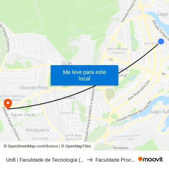 UnB | Faculdade de Tecnologia (Postinho) to Faculdade Processus map