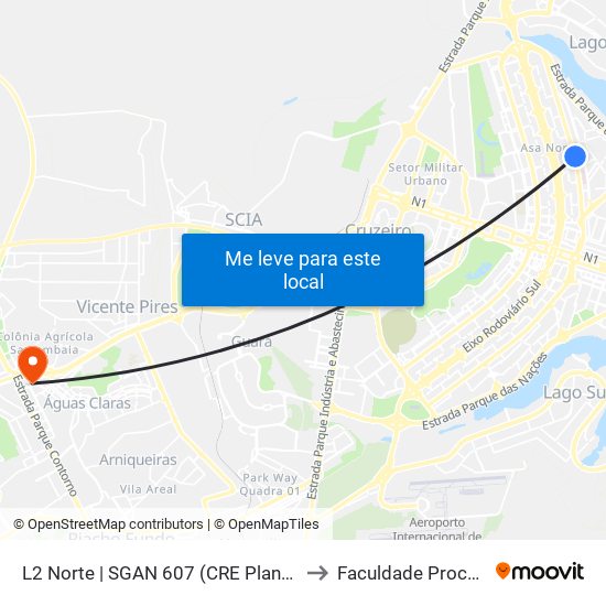 L2 Norte | Sgan 607 (Brasília Medical Center / Cean) to Faculdade Processus map