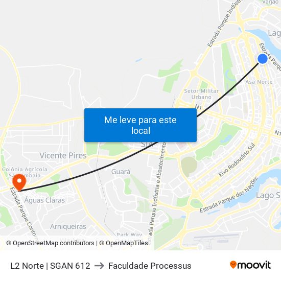 L2 Norte | SGAN 612 to Faculdade Processus map