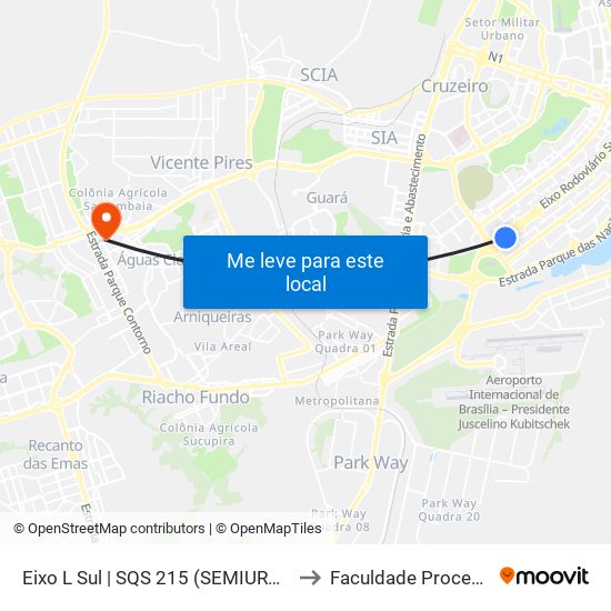 Eixo L Sul | SQS 215 (SEMIURBANO) to Faculdade Processus map