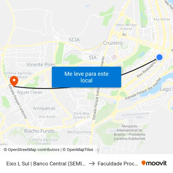Eixo L Sul | Banco Central (SEMIURBANO) to Faculdade Processus map