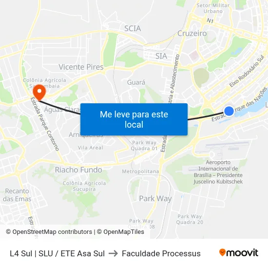 L4 Sul | SLU / ETE Asa Sul to Faculdade Processus map