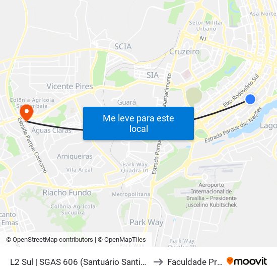 L2 Sul | Sgas 606 (Santuário Do Santissimo Sacramento) to Faculdade Processus map