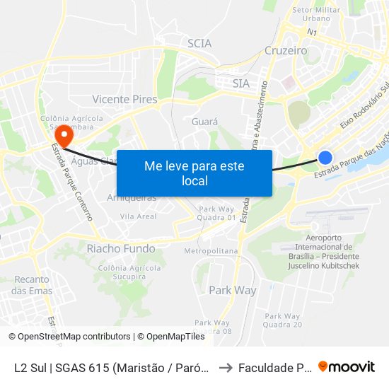 L2 Sul | SGAS 615 (Maristão / Paróquia Sagrado Coração) to Faculdade Processus map