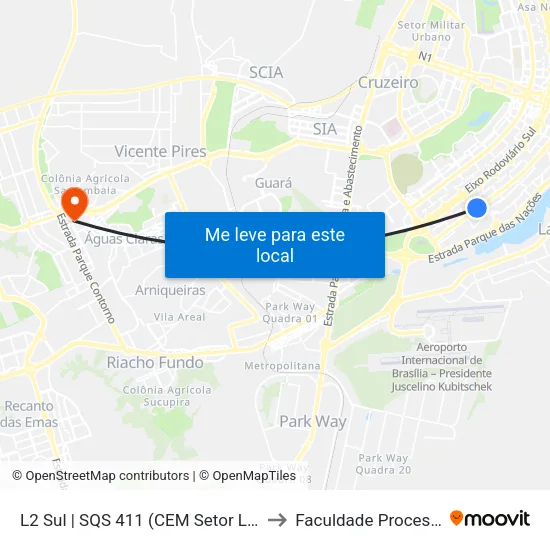 L2 Sul | SQS 411 (CEM Setor Leste) to Faculdade Processus map