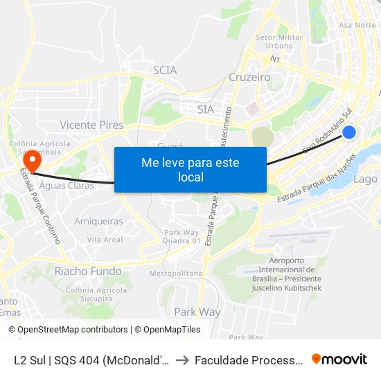 L2 Sul | SQS 404 (McDonald's) to Faculdade Processus map