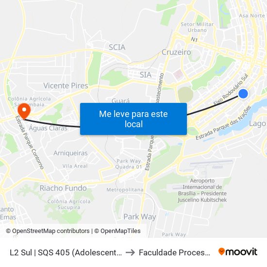 L2 Sul | SQS 405 (Adolescentro) to Faculdade Processus map