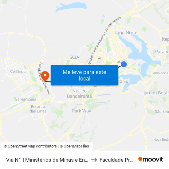 Via N1 | Ministérios De Minas E Energia / Turismo to Faculdade Processus map
