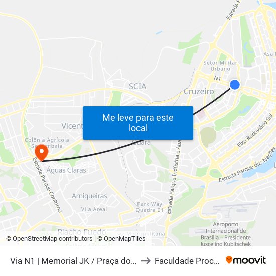 Via N1 | Memorial JK / Praça do Cruzeiro to Faculdade Processus map