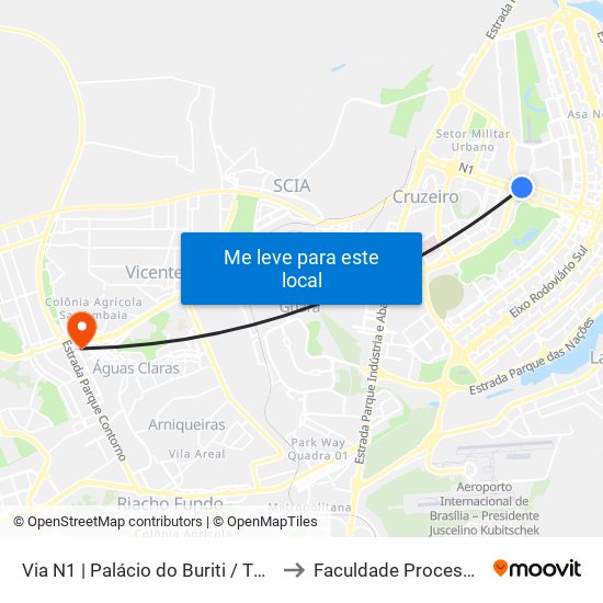 Via N1 | Palácio Do Buriti / Tribunal De Contas Do Df to Faculdade Processus map