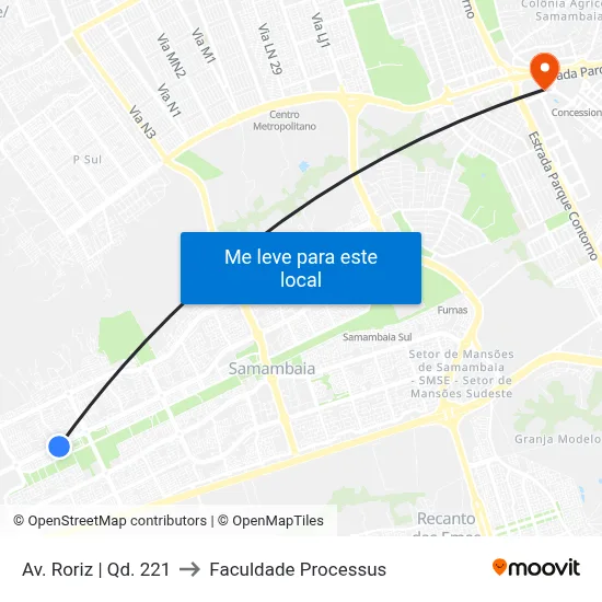 Av. Roriz | Qd. 221 to Faculdade Processus map
