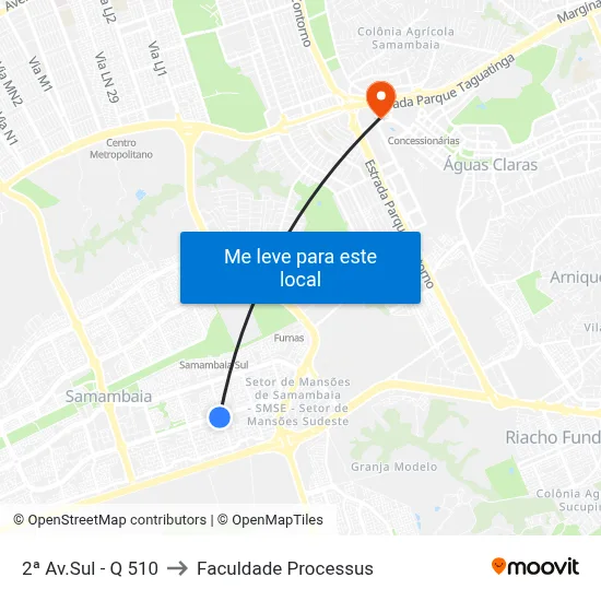 2ª Av.Sul - Q 510 to Faculdade Processus map