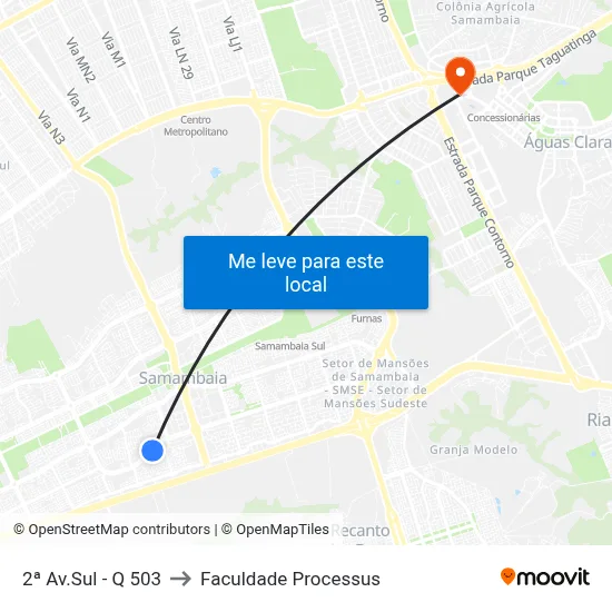 2ª Av.Sul - Q 503 to Faculdade Processus map