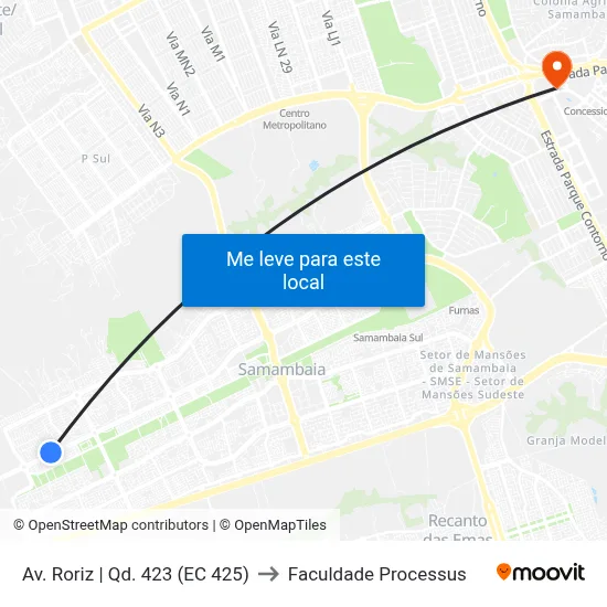 Av. Roriz | Qd. 423 (EC 425) to Faculdade Processus map