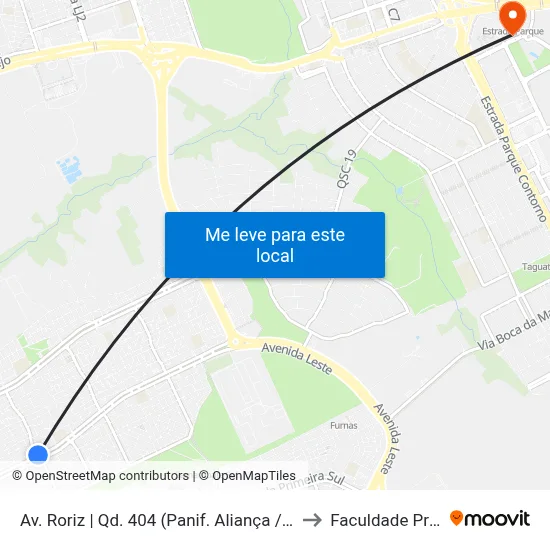 Av. Roriz | Qd. 404 (Panif. Aliança / Samambaia Mall) to Faculdade Processus map